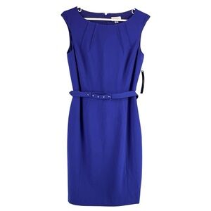 NEW Tahari Arthur S. Levine Belted Sheath Dress Career Cobalt‎ Blue Sz 6P NWT